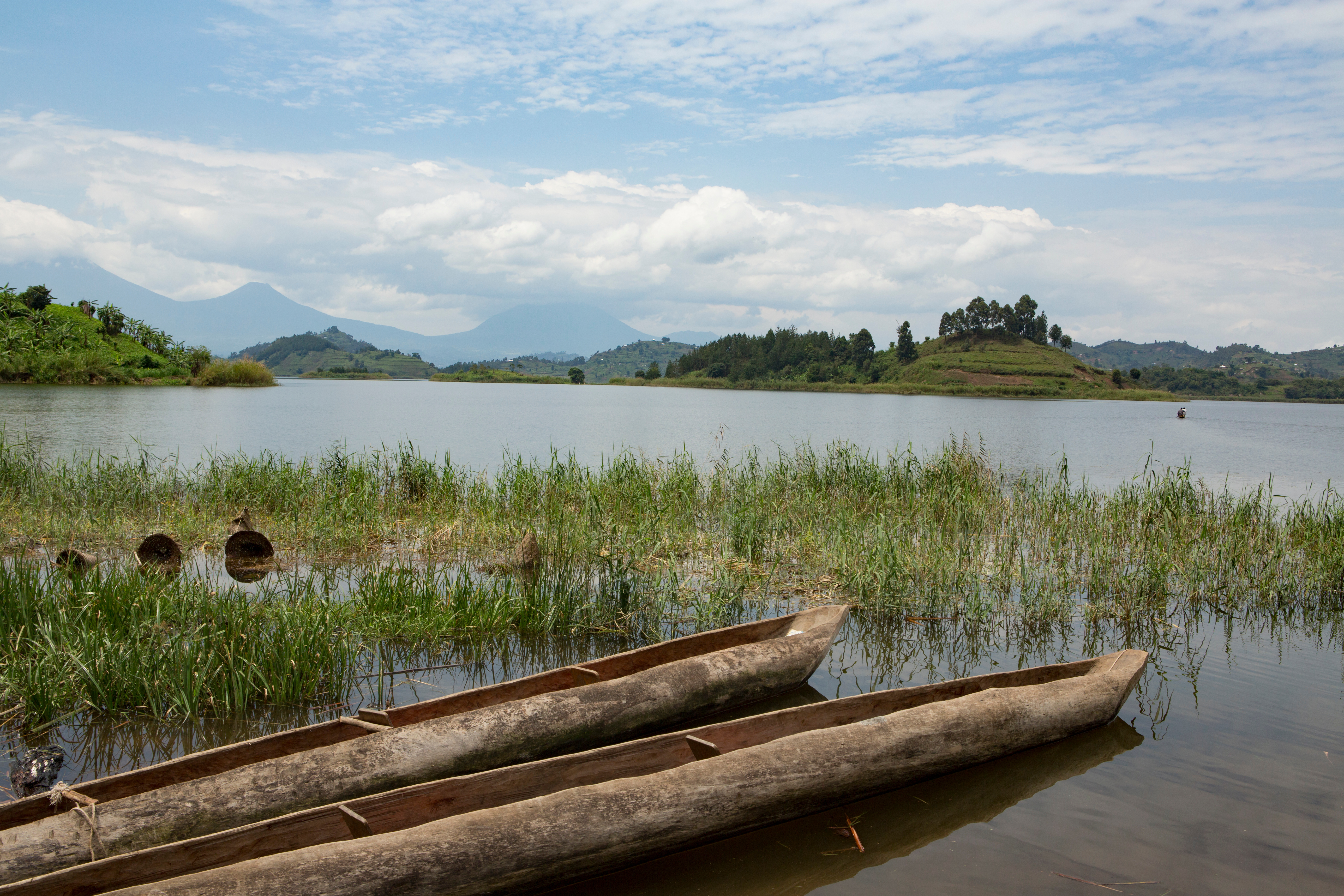 Two fishing boats on a river.